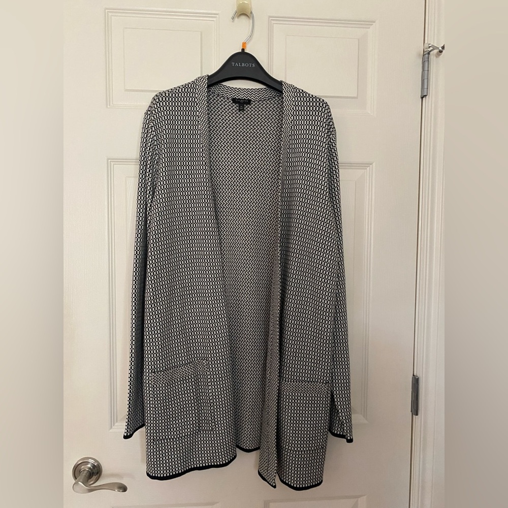 Talbots Black and White Open Front Cardigan 1X